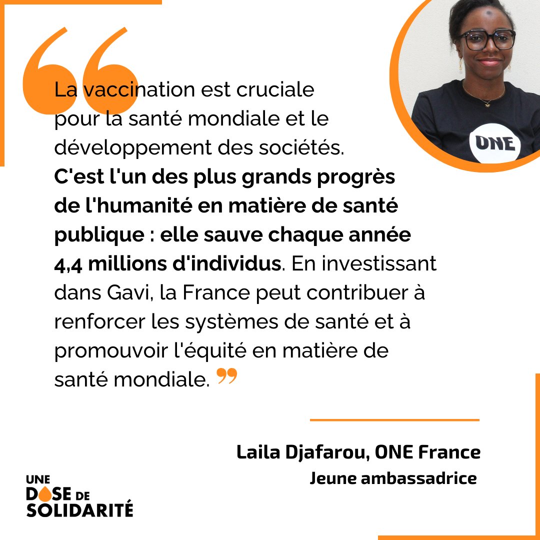 @AdelineHazan @UNICEF_france @jodie_soret @AMREFFRANCE @GlblCtznImpact @GHAFrance @gavi_fr #WIW2024 | Pourquoi la #vaccination est-elle essentielle ?  Pourquoi demander une #DoseDeSolidarité ?
🗣️Voici le témoignage d'une Jeune Ambassadrice de @ONE_Fr, Laila Djafarou !

En apprendre davantage sur les enjeux 👉
go.one.org/49WcPT8