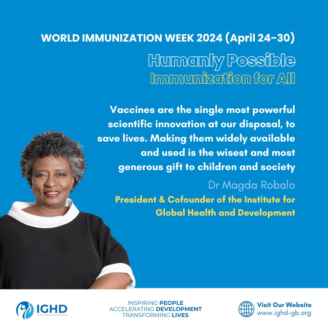 'Vaccines are the single most powerful scientific innovation at our disposal, to save lives - making them widely available and used is the wisest and most generous gift to children and society,' says @MagdaNRobalo. #VaccinesWork #WorldImmunizationWeek #WIW2024