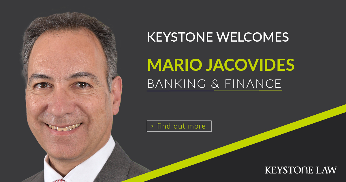 We are delighted to welcome Banking & Finance partner Mario Jacovides to Keystone! Mario joins from Allen & Overy and specialises in asset finance and leasing transactions with particular expertise in the aviation, defence and satellites sectors. ow.ly/1l4h50RqnVr