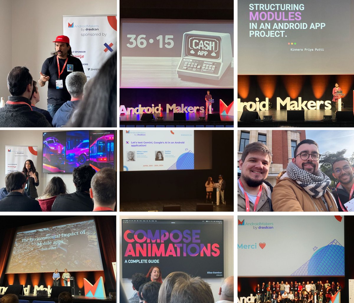 [#AMxDC24] Retour en images sur l'#Android Makers 2024 tenu semaine dernière à Montrouge. Quentin, Ahmed & Emile présents sur place pour comprendre les tendances : impact environnemental, GenIA, animation gestuelle, multi-modules, réalité augmentée, Jetpack Compose #NijiRecrute