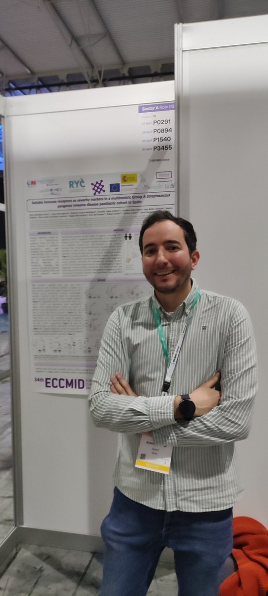 Yesterday presenting our poster about immune response alterations in invasive Gruop A Streptococcus pyogenes infection at #ECCMID2024 🧫🦠🔬📊 With participation of @ciberinfec @CIBERES @microRyC @IdiPAZScience