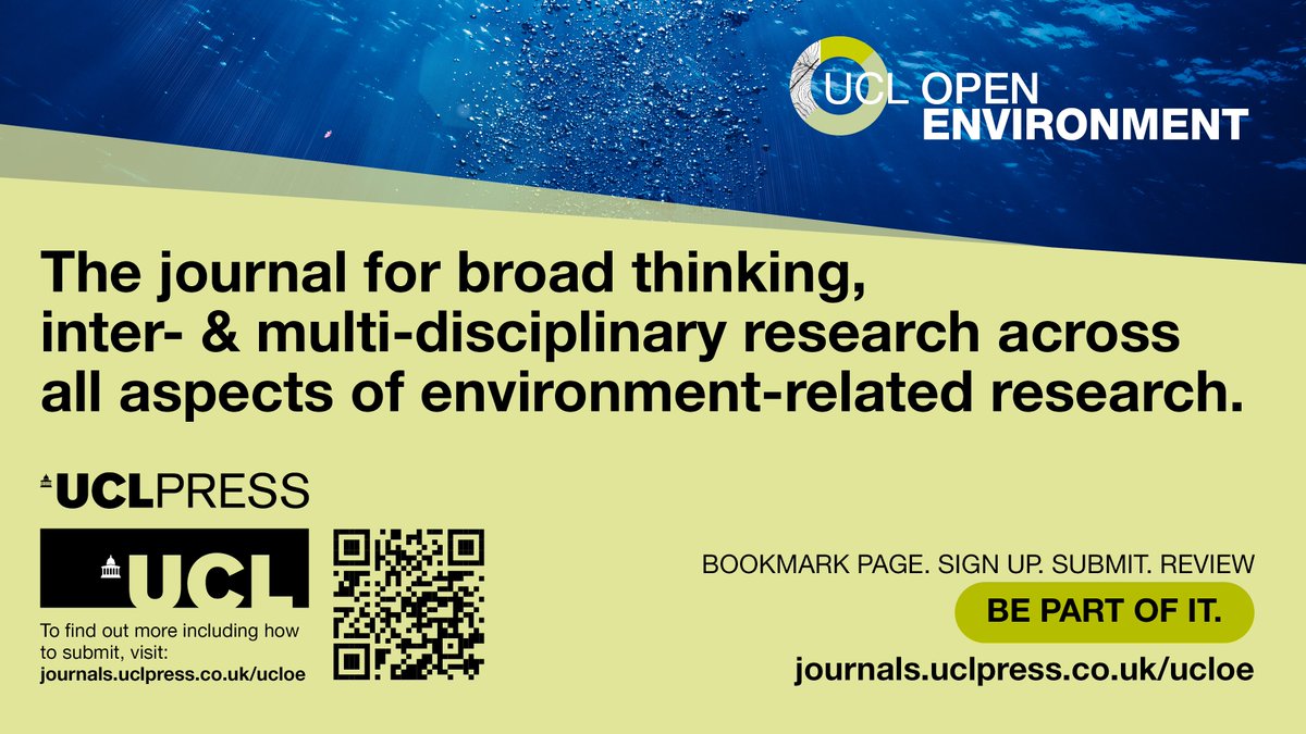 UCL Open: #Environment is THE journal for multi-disciplinary research. Throughout the year thematic series are launched exploring the journals aims & scope. To see how researchers respond to #CfP follow us here and on LinkedIn this week as we explore open series in the journal