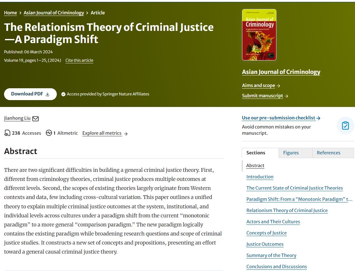 📢Free to access for a limited period📢 Asian Journal of Criminology: The Relationism Theory of Criminal Justice - A Paradigm Shift, by Jianhong Liu Enjoy your free read for a period of 8 weeks from 1-May until 26 June! link.springer.com/article/10.100… @AJOCriminology @SpringerLaw
