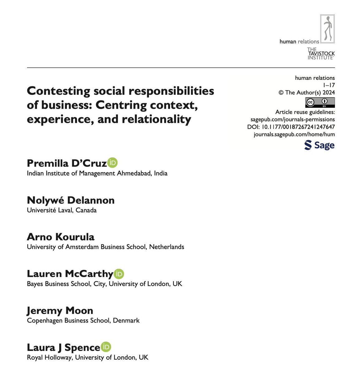 Introduction and the #special #issue: ‘Contesting social responsibilities of business: Experiences in context’ addresses the neglected question of the experience of #contestation in the terrain of the #social #responsibilities of #business. doi.org/10.1177/001872… @T_I_H_R