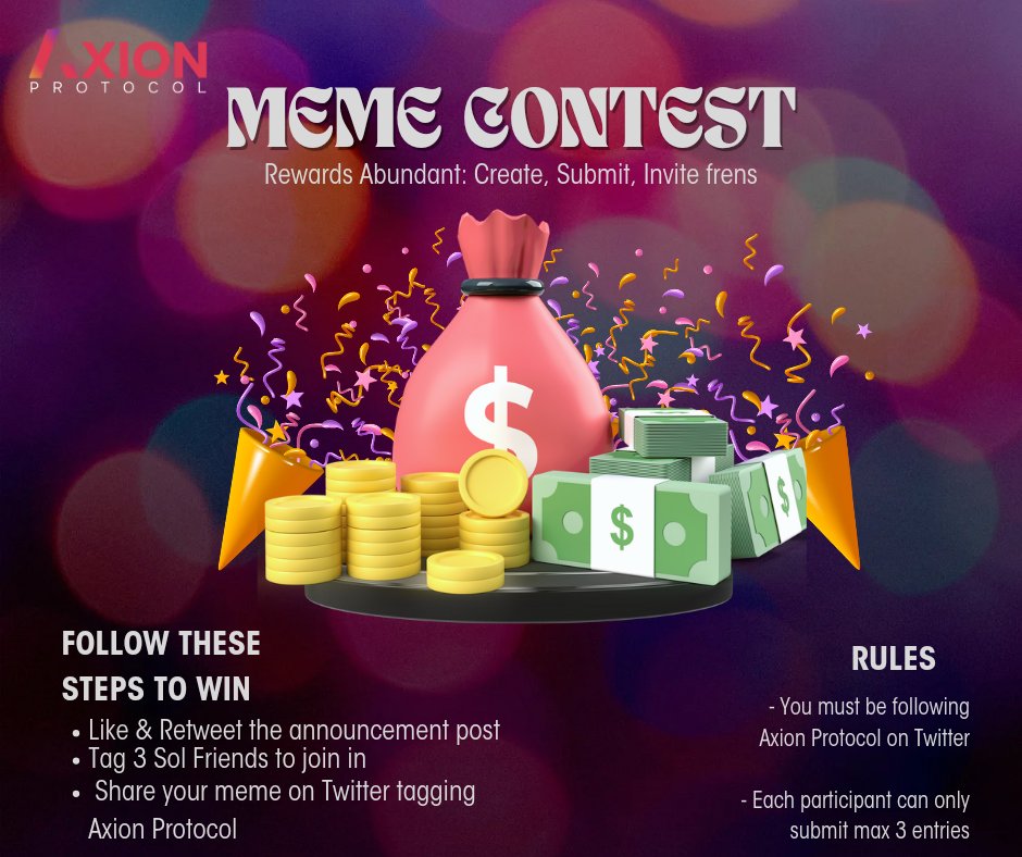 Hello mates 👋 @AxionProtocol is having a #MemeContest 📸 Stand a chance to share in a 111,000 $AX prize pool 🎉🎉 To be distributed as such: 1st place: 33,000 $AX 🎉 2nd place: 16,000 $AX 🎉 3rd place: 12,000 $AX 🎉 And consolation prize of 5,000 $AX each to 10 participants…