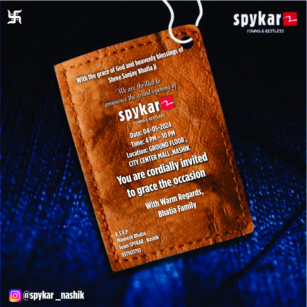 Step into style and luxury at City Centre Mall's grand opening! 🎉 Join us as we unveil a world of endless shopping possibilities. Your presence will add sparkle to our celebration.

#spykar #ccm #citycentremall #nashik #nashikcity