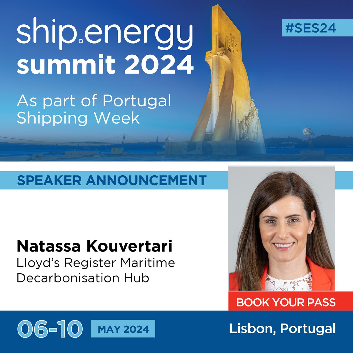 Natassa Kouvertari, Project Manager at Lloyd’s Register Maritime Decarbonisation Hub will be speaking at the ship.energy summit taking place during Portugal Shipping Week in Lisbon 6-10 May 2024. Register ➔ lnkd.in/ezfMeS_Z #SES24 #PSW24 #Portugal #Lisboa