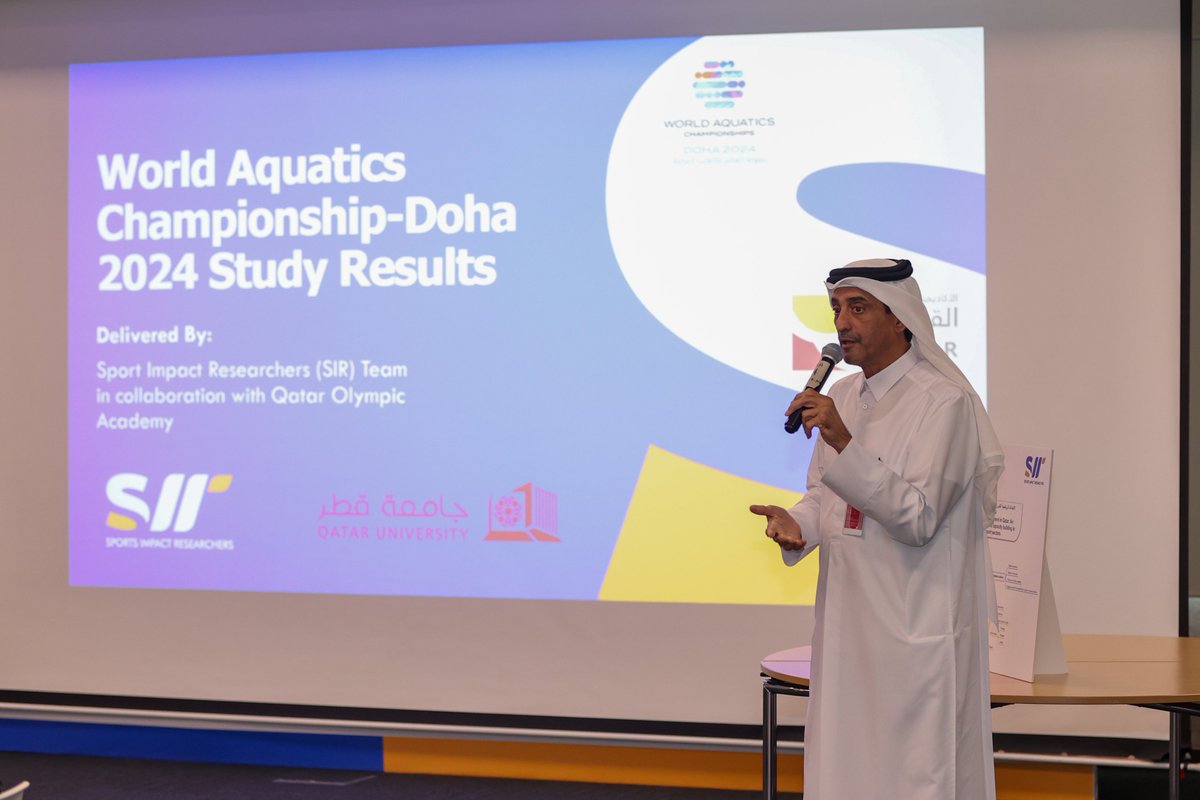 qoa2's tweet image. بالتعاون مع جامعة قطر واللجنة المنظمة لبطولة العالم للألعاب المائية بالدوحة.. نظمت الأكاديمية الأولمبية القطرية عرض تقديمي لنتائج الدراسة الإحصائية عن استضافة بطولة العالم للألعاب المائية والماسترز التي أقيمن بالدوحة خلال الفترة ( 02/02 – 03 /03 / 2024 )
@Qatar_swimming…