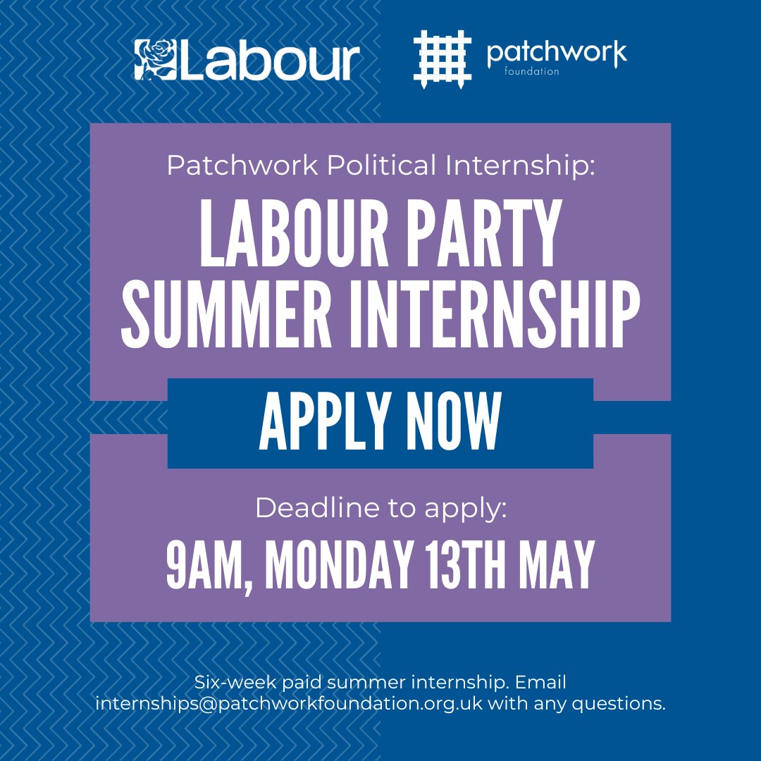 Considering a career in politics but unsure how to get started? Our @UKLabour internship will provide you with the skills, knowledge and insights - from campaigning, public speaking, digital communications and so much more! Find out more and apply now: patchworkfoundation.org.uk/our-work/inter…