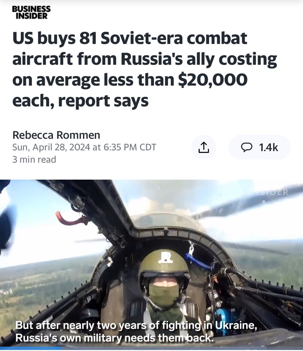 WAR: With Ukraine pilots struggling to master US Fourth+ Gen fighters, the White House has bought 81 obsolete Soviet-era fighter jets from Kazakhstan for less than $20K each. How long will Ukrainian pilots last in 50-year-old jets?