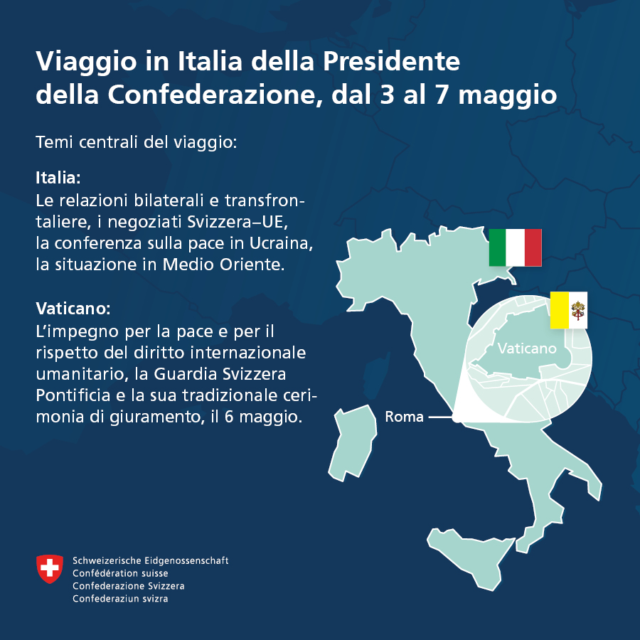 La #PresidenteCH @Violapamherd incontra a Roma il Presidente 🇮🇹 Mattarella @Quirinale, il primo ministro @GiorgiaMeloni e il ministro della Difesa @GuidoCrosetto. In Vaticano🇻🇦 incontra Papa Francesco @Pontifex_it e il cardinale Parolin @TerzaLoggia: admin.ch/gov/it/pagina-… (BK)