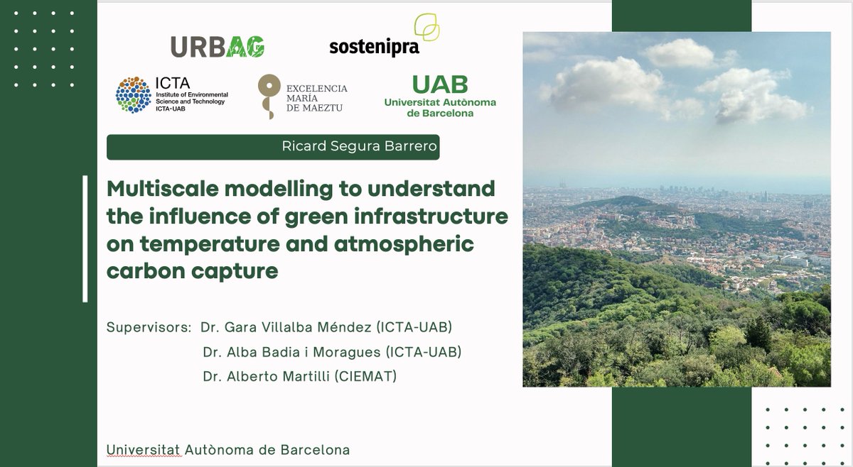 És un plaer convidar-vos a la presentació de Tesi Doctoral d'en Ricard Segura Barrero.  

📅 10 de maig a les 11:00 
 🏢ICTA-UAB. Sala Z/022-Z/023  

També podeu connectar-vos online seguint el següent enllaç:  

urbag.eu/tesi-doctoral-…