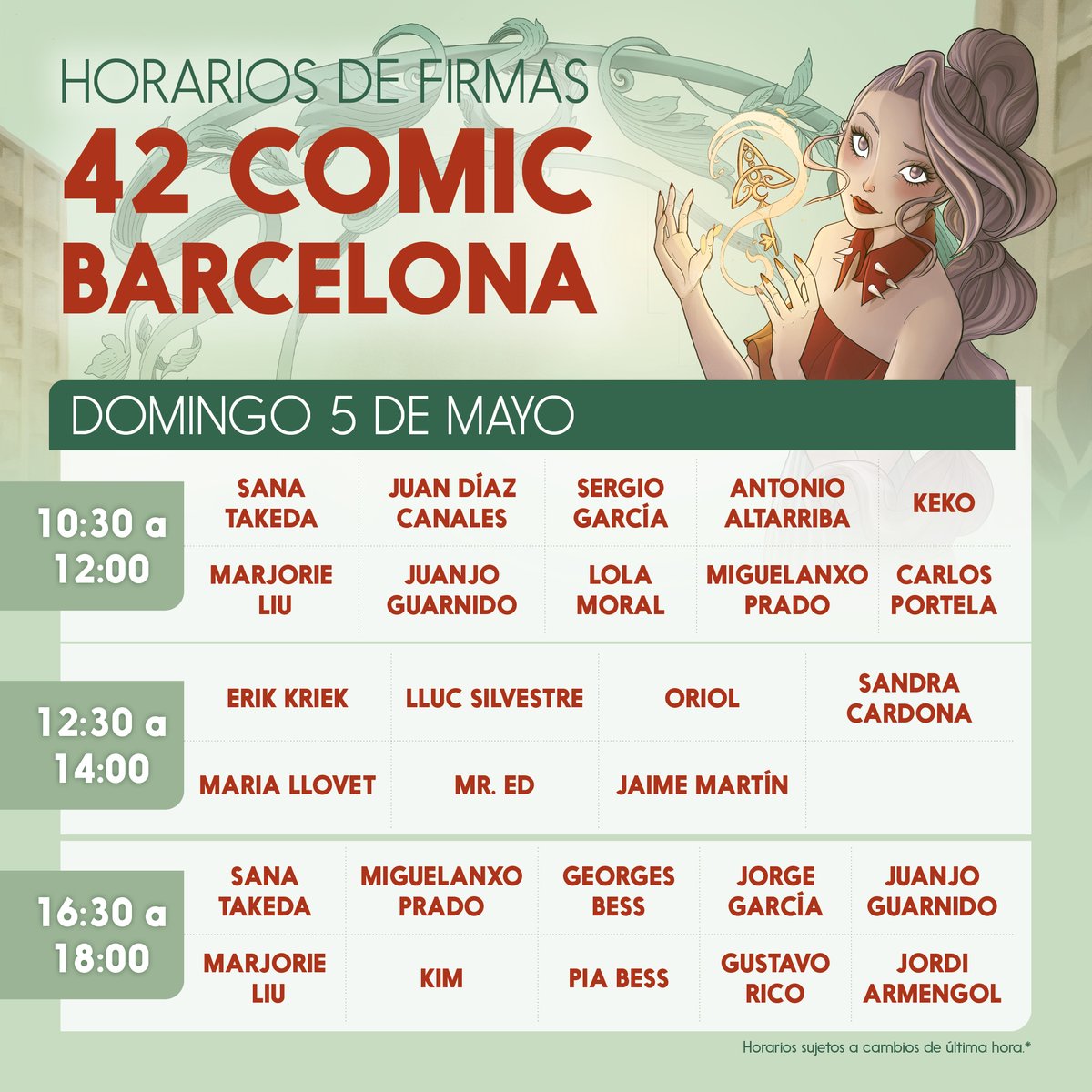 ¡Tercer y último día en el @comic_bcn! ¿Has visitado ya nuestro stand...? 😙 ¿Y has anotado los horarios de las sesiones de firmas de hoy? 👇 ¡Ojo! Los tickets para cada sesión de firmas se entregarán una hora antes en nuestro stand. ¡Esto se acaba! 😃