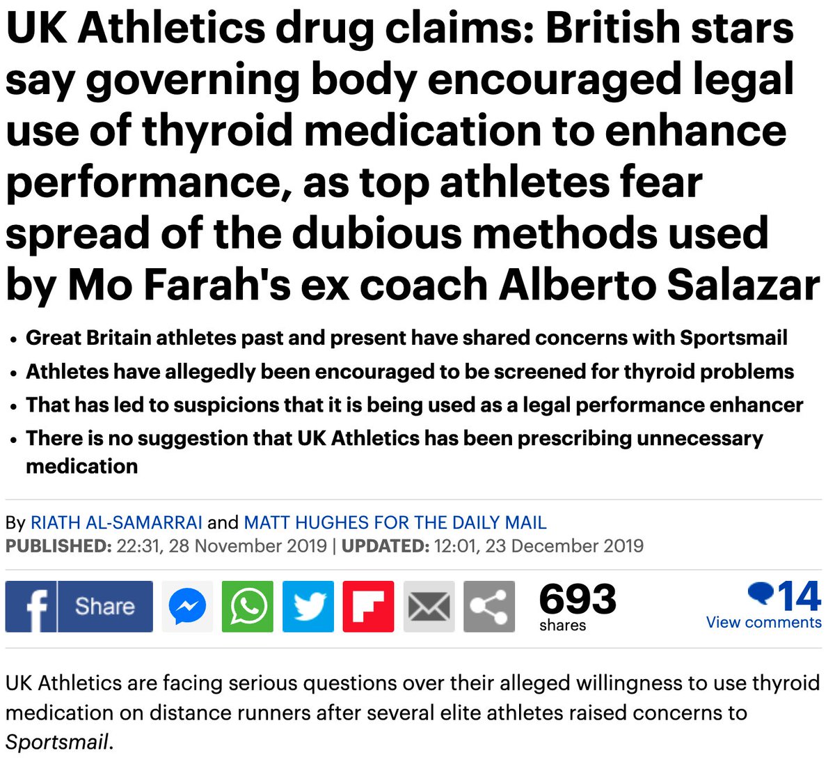 Q> What is the core of the furore over China's swimmers? A> Many suspect that the athletes were given a medication they didn't need by their federation to enhance performance. Let's not forget that UK Athletics did the same ten years ago with Thyroxine.