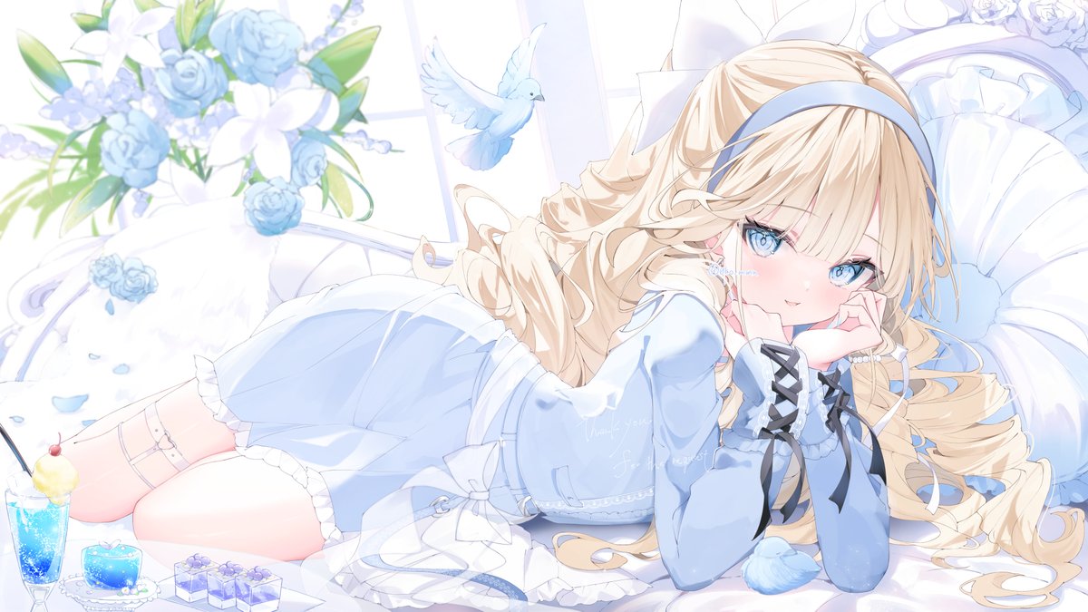 1girl solo long hair looking at viewer blush blue eyes blonde hair  illustration images