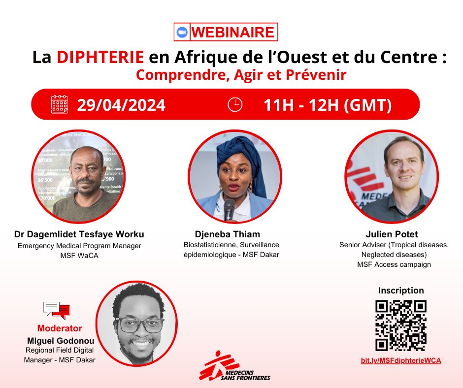 📢Dans un instant, nous commençons notre webinaire régional sur la #diphtérie en #Afrique de l'Ouest et du Centre. 📌Inscrivez-vous : bit.ly/MSFdiphterieWCA