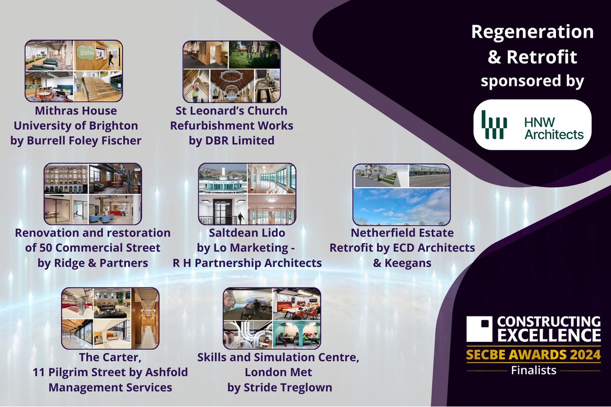 The Regeneration & Retrofit Award #SECBEAwards2024 sponsored by @HNWArchitects aims to highlight projects that apply the Constructing Excellence principles to deliver better outcomes for an existing asset, which may include historic/heritage sites. 

Meet our finalists 👇