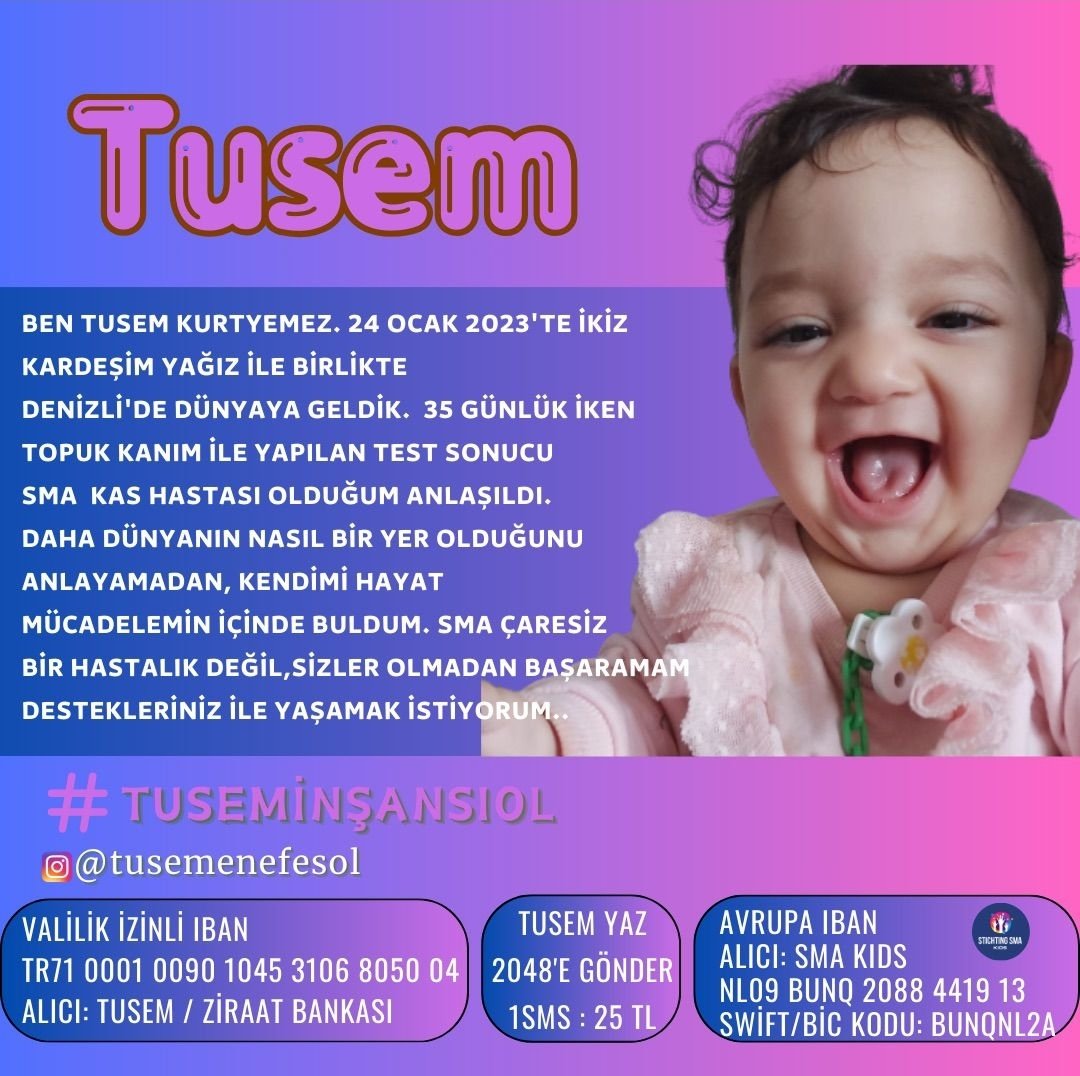 #TuseminŞansıOl Bugün tam zamanı, yarın çok geç olabilir...
Tusem bebek desteklerinizi bekliyor.🌸🙏🏻
@haluklevent @ahbap @acunilicali @gupseo @ezgimola @DemetAkalin @resmisibelcan @tarkan @kivanctatlitug @Berguzar_Korel @gulseyazar @OguzhanUgur bruGnes @gulbenergen @edisgo