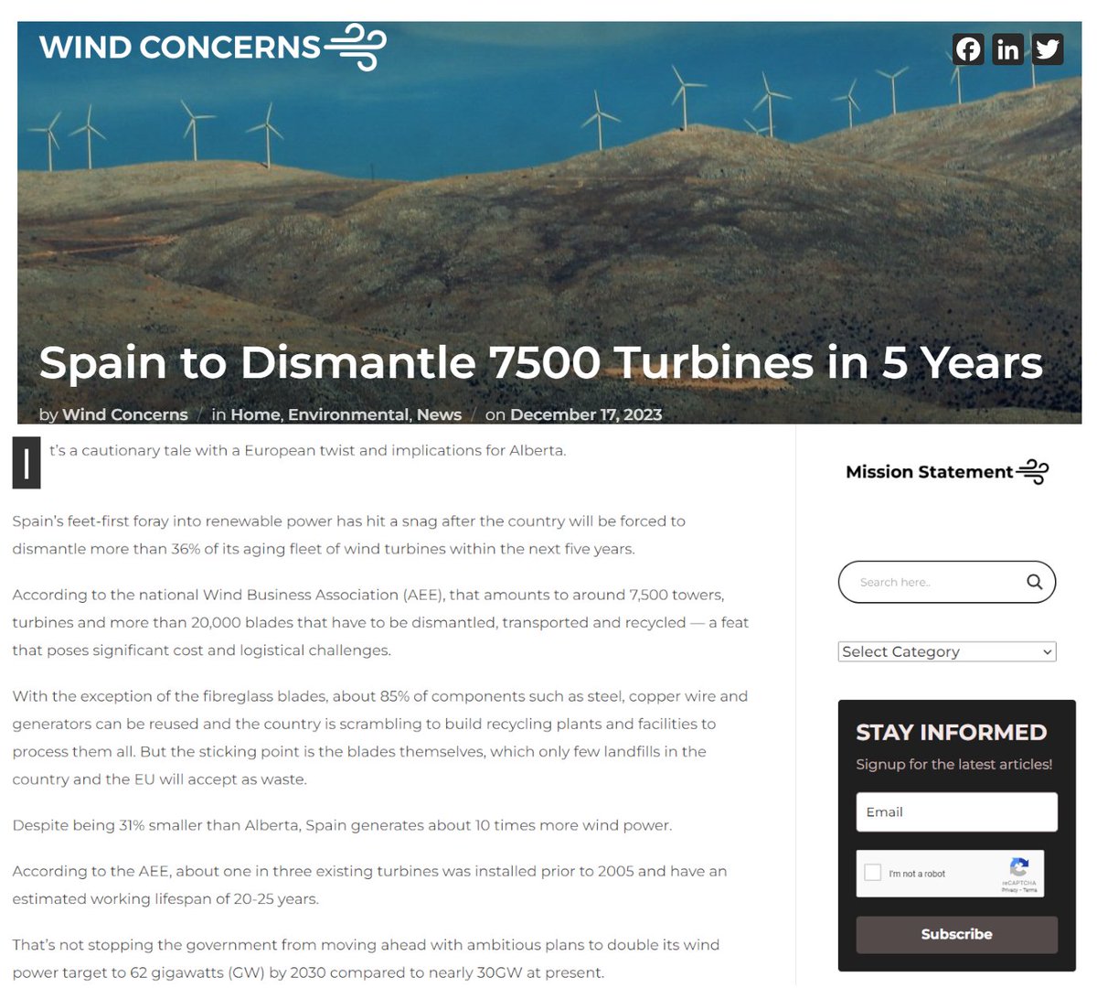 36% of wind turbines in Spain will have to be dismantled in the next 5 years. 
Scrap to be transported and processed posing a significant logistical challenge. 
They don't know where to dispose of the fiberglass blades because there are no landfills available.

Renewables.