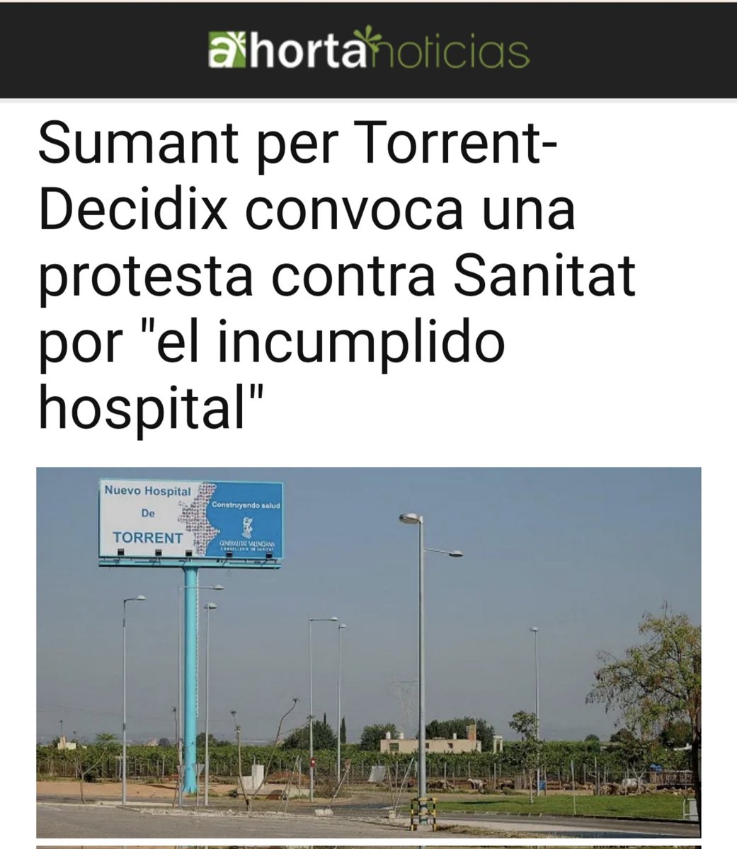 📰 El diario @Hortanoticias recoge la noticia de la CONCENTRACIÓN a favor de un Hospital y Pediatra en Urgencias en Torrent. 📅 Tenemos una cita el Jueves 23 de Mayo a las 19:30 en el 🌳Ficus frente al Ayuntamiento de Torrent. + Info hortanoticias.com/sumant-per-tor… @decidix