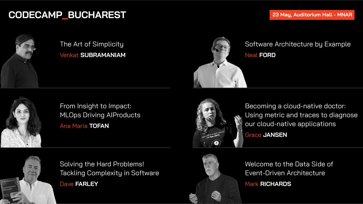 Amazing speaker line-up at Codecamp Bucharest on May 23: @venkat_s @neal4d @markrichardssa @davefarley77 and more! Click here for a 25% discount on the ticket price: registration.socio.events/e/codecampbuch…