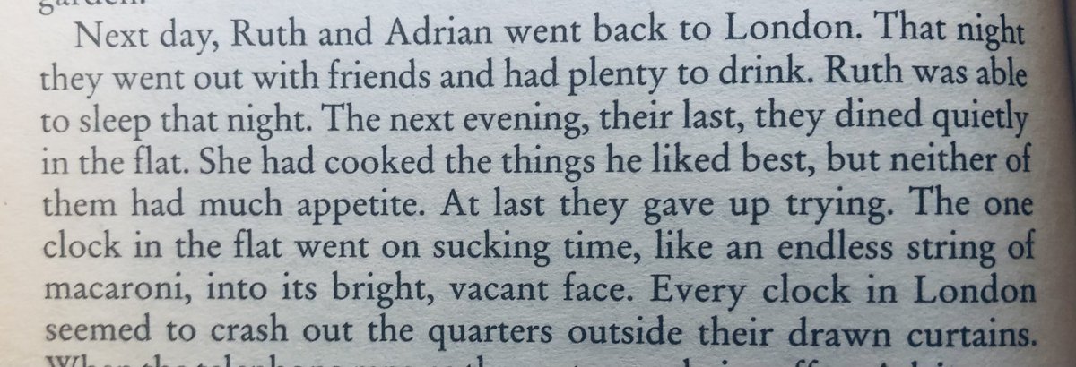 From a short story called Goodbye, My Love by Mollie Panter-Downes - a wartime couple in the painful last hours before the naval husband embarks for God knows where. The image of the clock!