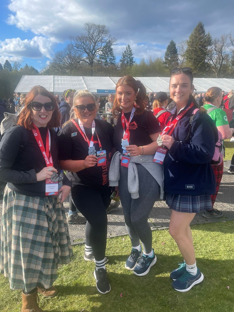 A big well done to our Fab Four for completing the 23 mile @thekiltwalk Mighty Stride yesterday and raising an incredible amount for @shelterscotland 👏💜