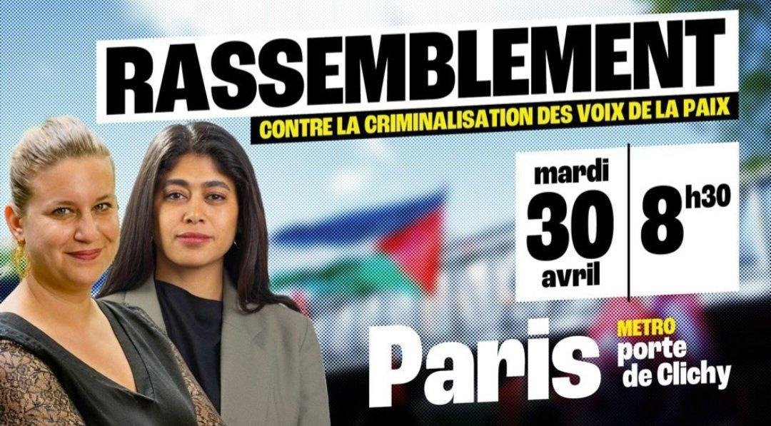 Face aux graves dérives autoritaires et liberticides du gouvernement, nous serons demain au rassemblement à 8h30 au Métro Porte de Clichy pour exprimer notre solidarité avec toutes les personnes criminalisées, pour la liberté d'expression et #ContreLaCensure.