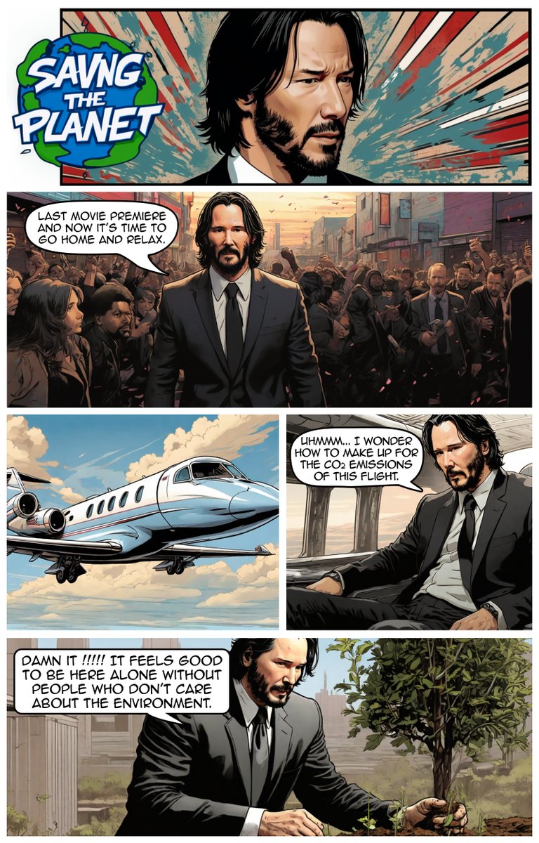 Our hero Keanu is back again to make his contribution to save the planet. #AI #AIart #AIArtwork #AIArtCommunity #AIartist #ArtificialIntelligence #KeanuReeves #SavingThePlanet #ComicStrip