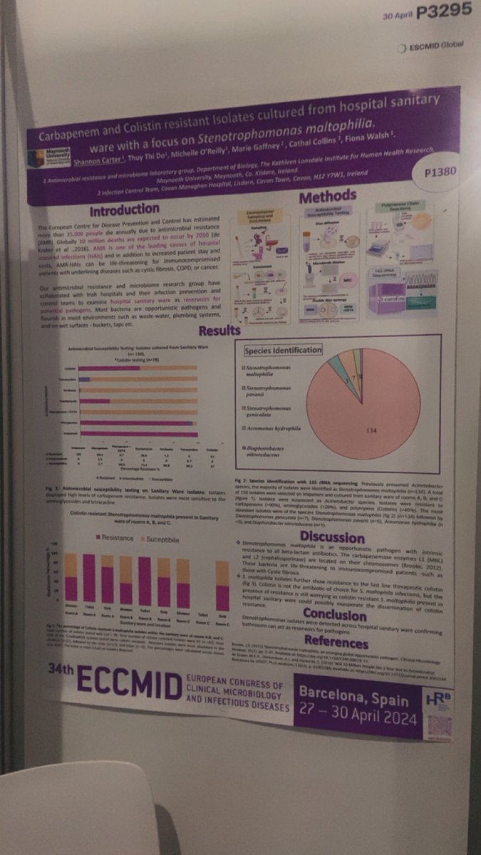 Come see me at p1380 @ 12 and we can have a little chat about AMR pathogens in Irish hospital bathrooms. 🦠🧫 #ECCMID2024 <a href="/ESCMID/">ESCMID</a> #AMR