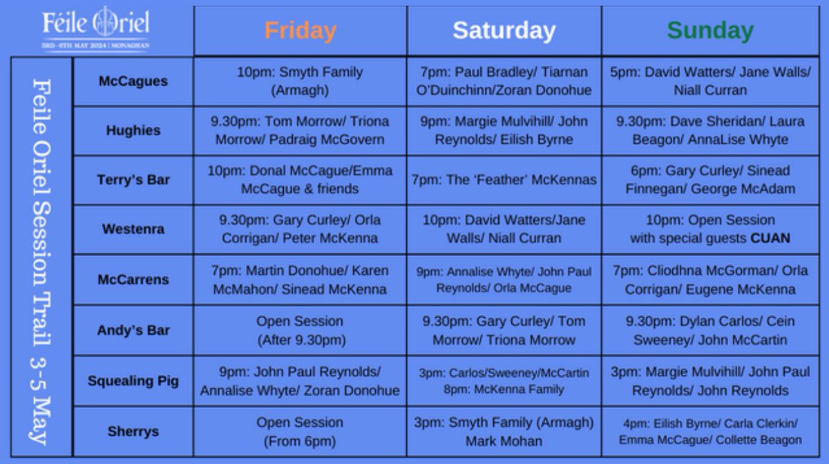 A packed schedule for Féile Oriel this coming bank holiday weekend! 🎻 More details at feileoriel.com #MyMonaghan #moretomonaghan #feileoriel #keepdiscovering