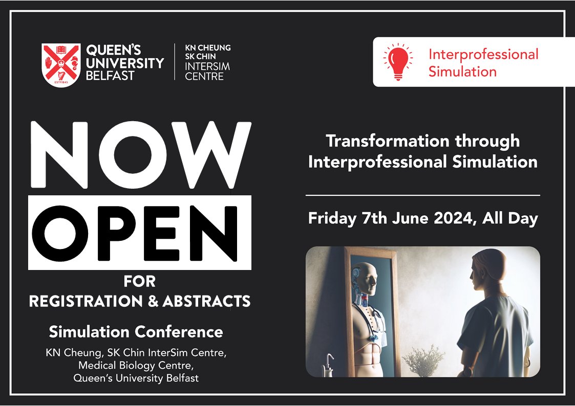 📢 'Excited to announce that registration is now open! Don't miss out on the chance to network, learn about the future of interprofessional simulation, and hear from an inspiring lineup of diverse keynote speakers. Join us!' #interprofessional #conference go.qub.ac.uk/InterSimConfer…