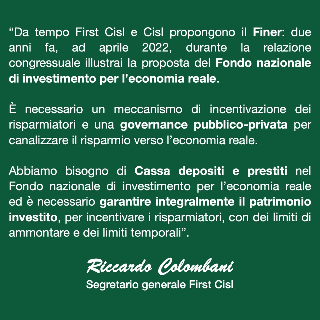 FirstCisl's tweet photo. 🌱Riccardo Colombani al Salone del Risparmio 2024: per rilanciare l’economia è necessario un meccanismo di incentivazione dei risparmiatori per canalizzare il risparmio privato. Dal 2022 First Cisl e Cisl propongono il Finer, il Fondo di investimento nazionale nell’economia reale https://t.co/6fPwIjdd3l