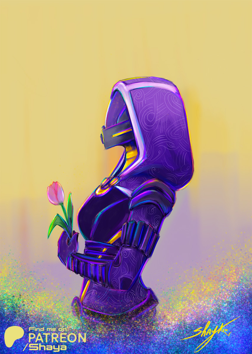 Tali - I have a home...

This is al #fanart  of Tali a.k.a. @ashsroka  from @masseffect  @bioware  
I was brainstorming and this is what I come up with. 
I really do like the idea of after the war Tali is finally having a home
I hope you like it @wacom 
#masseffect #digitalart