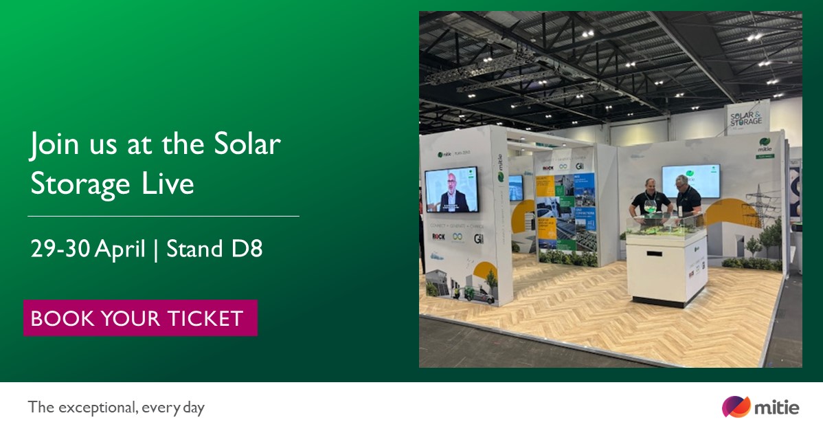 We're here! Join us at the #SolarStorageLive! Our Mitie businesses G2 Energy, Custom Solar and Rock Power Connections are on Stand D8, ready to discuss everything from battery energy storage solutions to Solar PV and electric charging hubs. Book now > terrapinn.com/exhibition/sol…