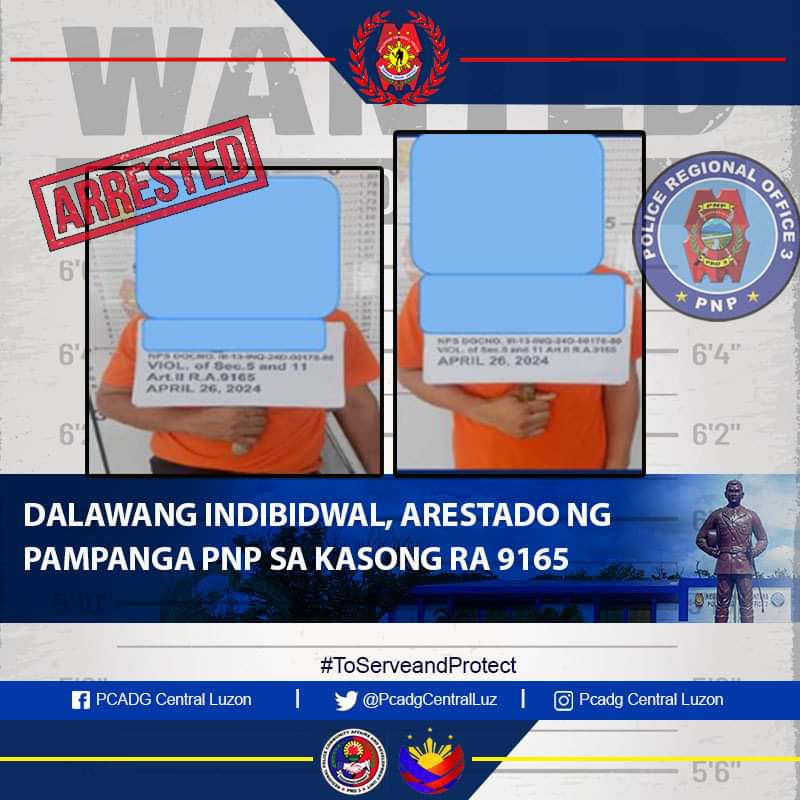 Look: TWO INDIVIDUALS ARRESTED BY PAMPANGA PNP IN A CASE OF RA 9165

For full details: facebook.com/share/p/rUU4LT…

#SerbisyongNagkakaisa
#ToServeandProtect
#PcadgCentralLuzon
#BagongPilipinas
#psbalita 
#PhilippineNationalPolice
#ditosabagongpilipinasanggustongpulisligtaska