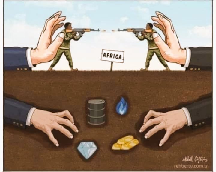 The cartoon illustrate the  politics of the western  countries. #Africans leaders must look inward on how to stop all the wars in Africa and  initiate policies that will set African countries on the part of development , food sustainability and eradication of poverty.@MatsangaDr