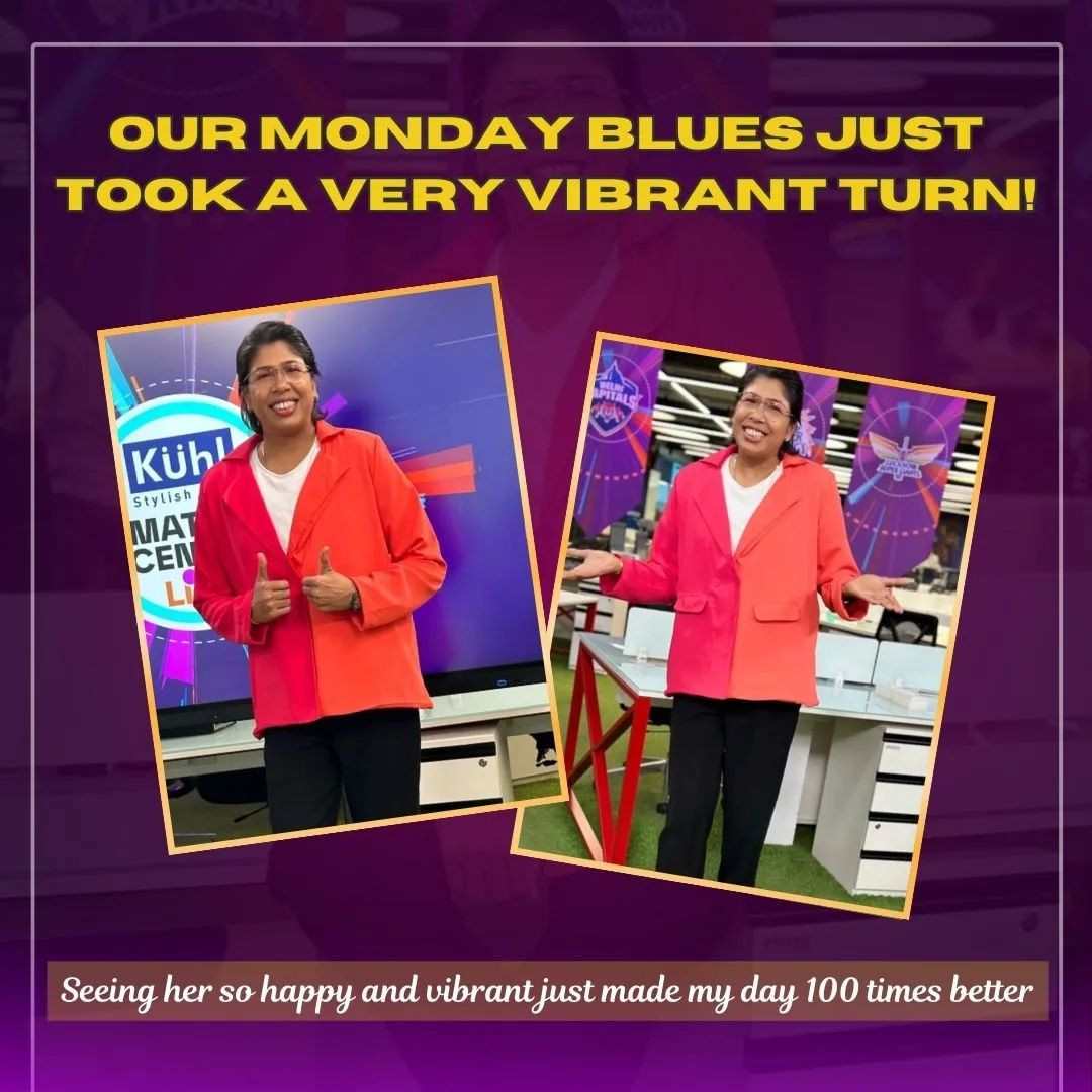 @JhulanG10 is our Monday blues just a very vibrant turn 🤌✨

#GoddessOfCricket #MondayBlue #Cricket #Inspiration #JhulanGoswami #VibrantTurn

( Jhulan Goswami , Monday Blue , Cricket)