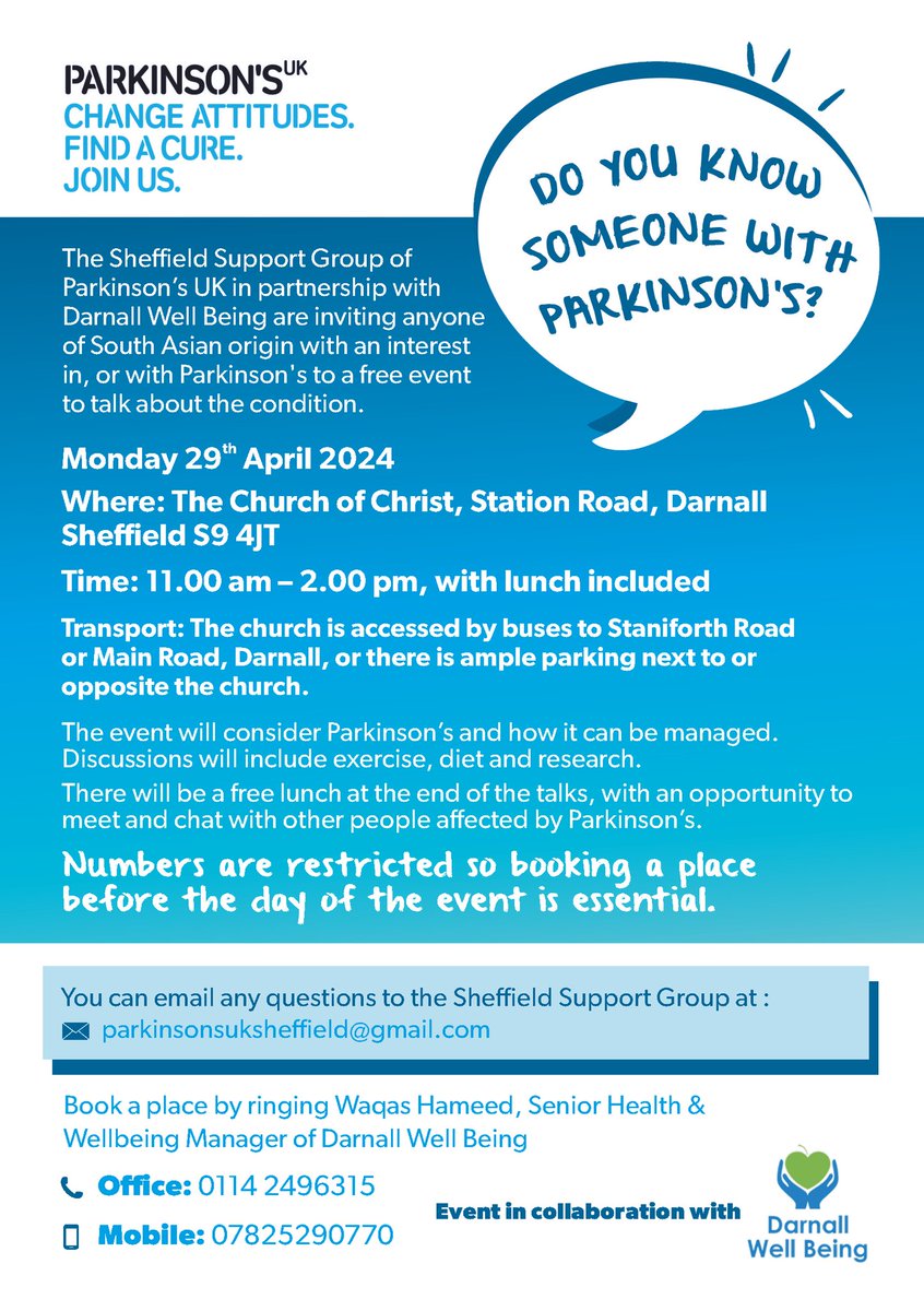 We're looking forward to sharing an informative session in the community with @ParkinsonsUK later this morning. #ParkinsonsAwarenessMonth