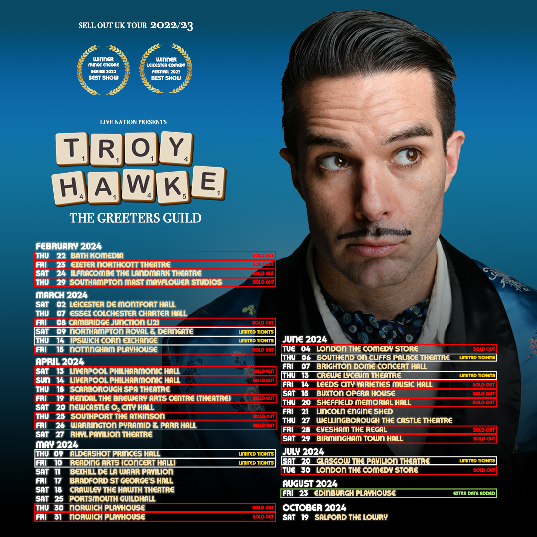 ⚠ ANNOUNCEMENT ⚠
Troy Hawke
Show Date: 14/11/2024
On Sale: 03/05 &amp; 10am
More Info: Coming soon

#plymouthpavilions #plymouthpavillions #plymouth #devon