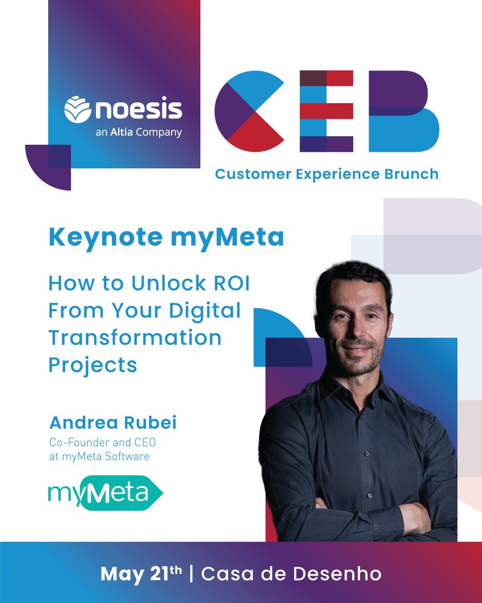 Join us on 21 May at Casa de Desenho for an unmissable experience! 🚀 Andrea Rubei, CEO of MyMeta Software, will share invaluable insights on 'Unlocking ROI in Digital Transformation'. Register now for the 5th Customer Experience Brunch: bit.ly/3QfXJRg