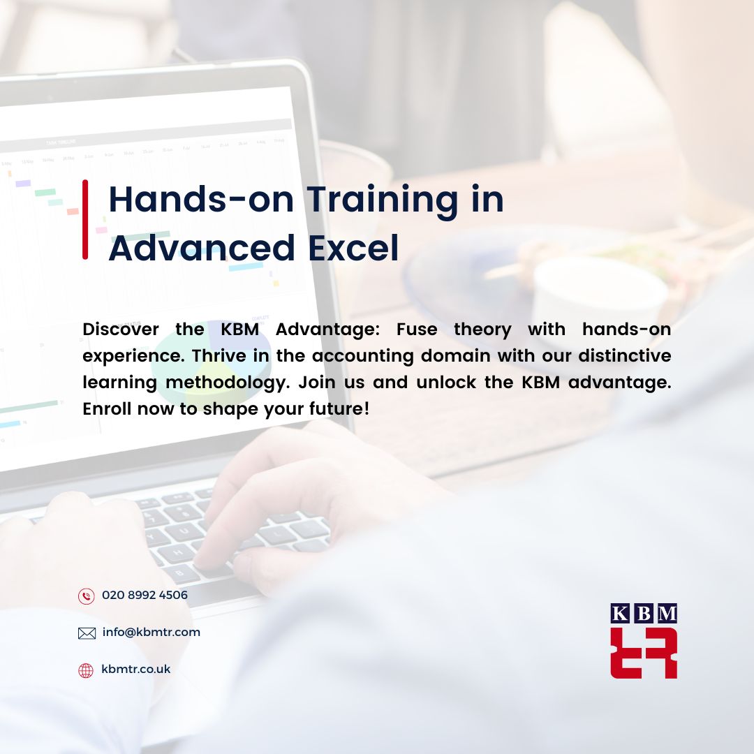 Discover the KBM Advantage: Fuse theory with hands-on experience. Thrive in the accounting domain with our distinctive learning methodology. Join us and unlock the KBM advantage. Enroll now to shape your future! #ExcelSkills #CareerDevelopment