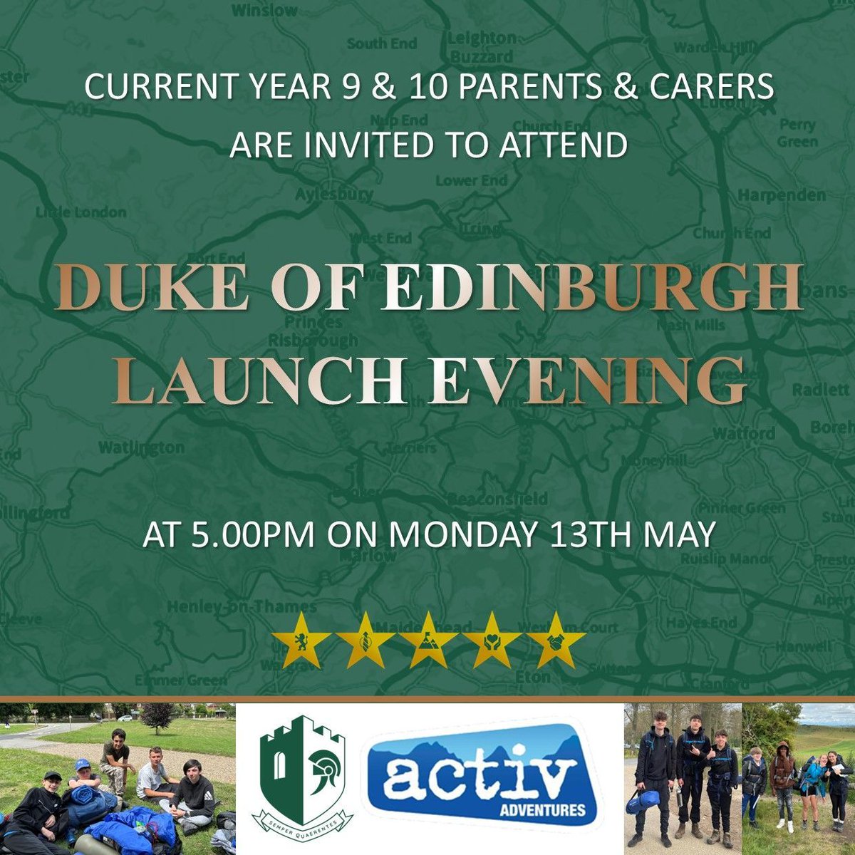 This year's Duke of Edinburgh launch meeting is taking place on Monday 13th May at 5pm, current Year 10 and 9 students, parents and carers are welcome to attend. For more information please visit: buff.ly/4beLSef #adeyfieldenrichment #courage #ambition
