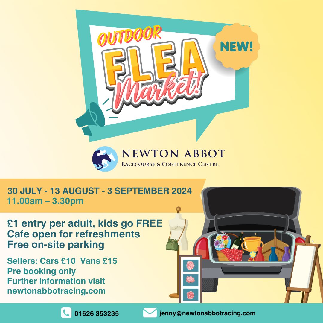 📢 NEW EVENT: Turn your clutter into cash! Sell your pre-loved items from the back of your car or van at Newton Abbot Racecourse Flea Market! Upcoming dates: 📅 Tues 30 July 📅 Tues 13 August 📅 Tues 3 September Reserve your space, pre booking essential: ...