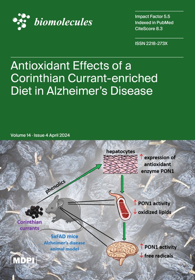 Corinthian Currants Promote the Expression of Paraoxonase-1 and Enhance the Antioxidant Status in Serum and Brain of 5xFAD Mouse Model of Alzheimer’s Disease by Angeliki Chroni, et al. Vol. 14, Issue 4 (Apr 2024) 🔗Article brnw.ch/21wJgZv 🔗Issue brnw.ch/21wJgZw