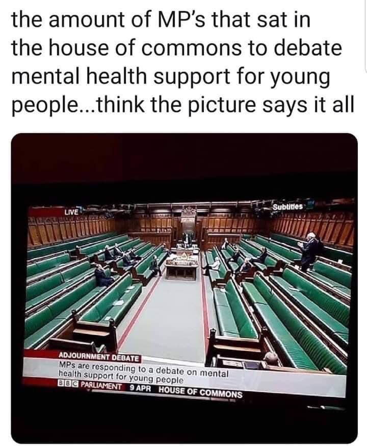 Morning people in my phone.Sunak talks about getting people with mental health problems back to work. Maybe Mp’s should show up for things like this & actually do some bloody work!
#MentalHealthMatters #mentalhealth #UnitedAgainstTheTories #ToriesCostLives