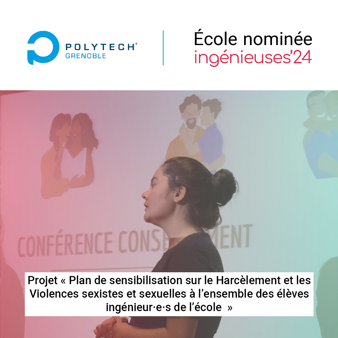 #Ingénieuses2024 👏 @Polytech_Gre est nominée pour son projet « Plan de sensibilisation sur le Harcèlement et les VSS ». Découvrez le projet sur 👉ingenieuses.fr/2024/04/29/pla… 🏆 Et rdv le 16 mai pour la cérémonie 🔗cdefi.fr/fr/evenements/…