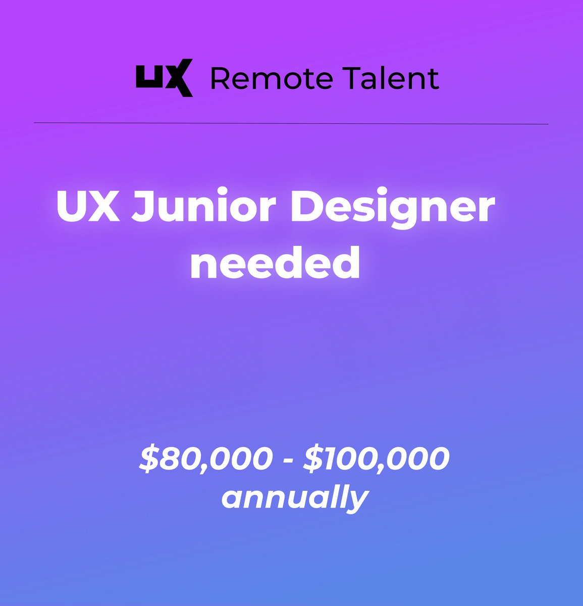 UX Junior Designer needed. uxremotetalent.com/feature-job/ux… .