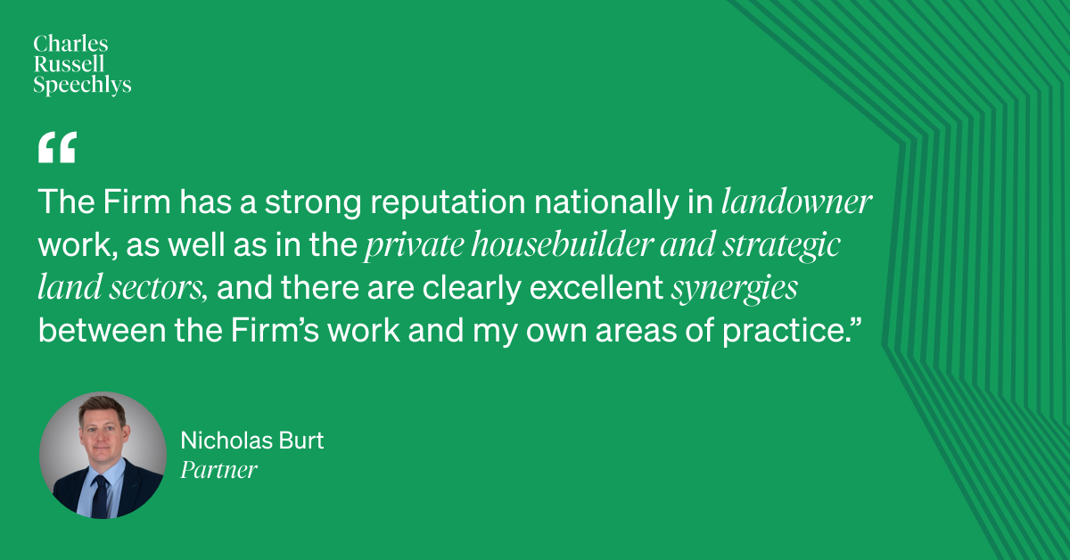 Our Real Estate practice continues to grow with the addition of new Partner Nicholas Burt, based in our Cheltenham office. Read more about Nicholas here: crs.law/q10S50Ro2Cx