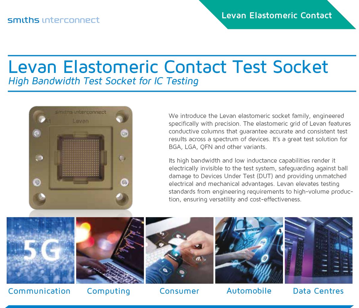 smithsinterconn's tweet image. Have you already browsed Levan Test Socket&apos;s new catalogue?
You can find all product features, benefits and specifications of this new high bandwidth Test Socket for IC testing.
Learn more:
ow.ly/XF7w50RoSAc

#ICtesting #highbandwidth #testsocket
